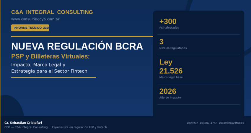 Banner C&A Integral Consulting: nueva regulación BCRA sobre Proveedores de Servicios de Pago (PSP) y billeteras virtuales en Argentina